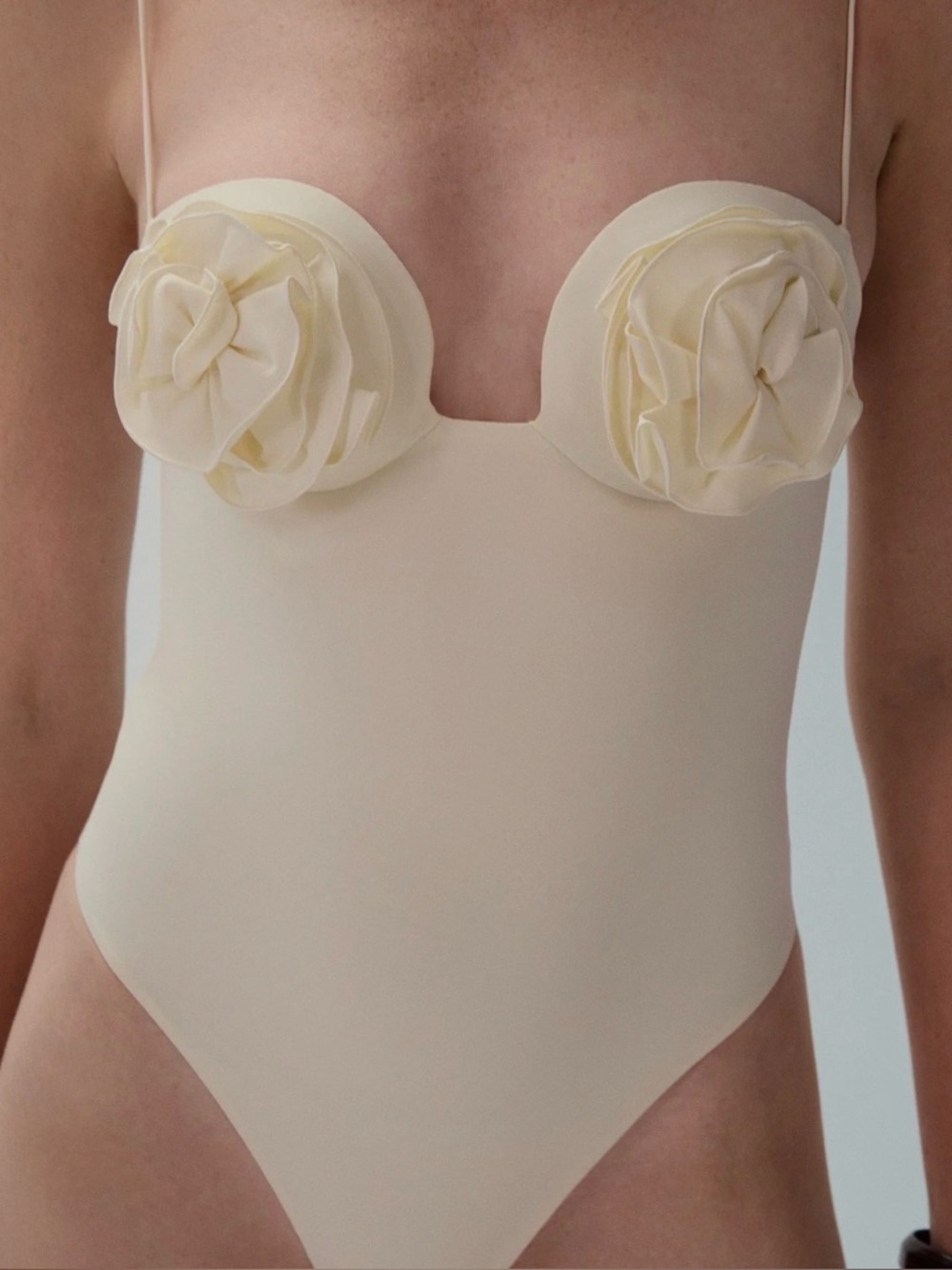 Magda Butrym 3d flower bra swimsuit one piece bustier cream 34 fwrd revolve